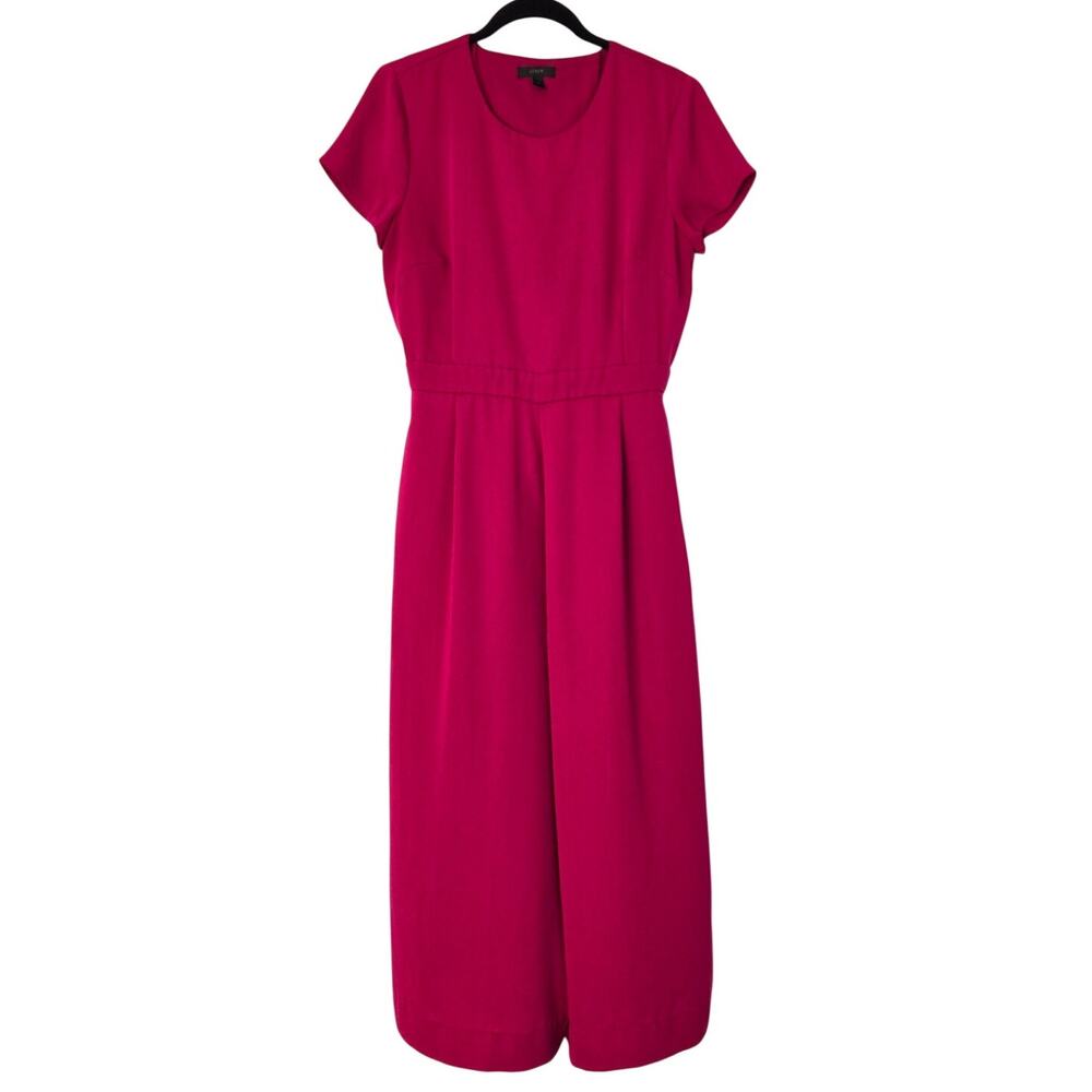 J.Crew Feminine Bold Fuchsia Drapey Wrap Cropped Wide Leg Open Back Jumpsuit 10